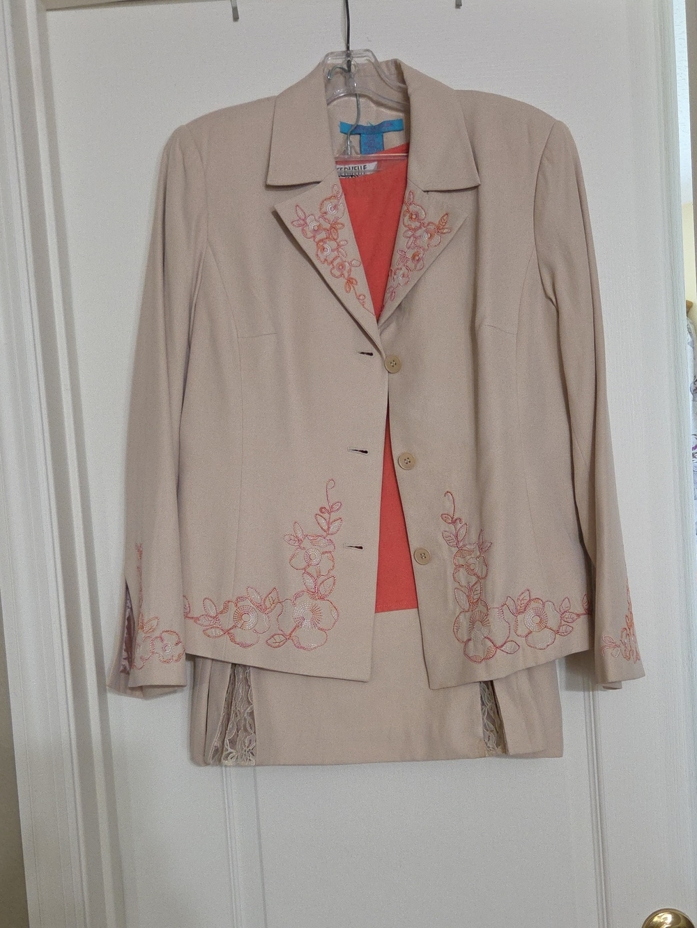 Like NewBeige Embroidered Women's Skirt Suit Orange Embroider. Sleveless Shirt.